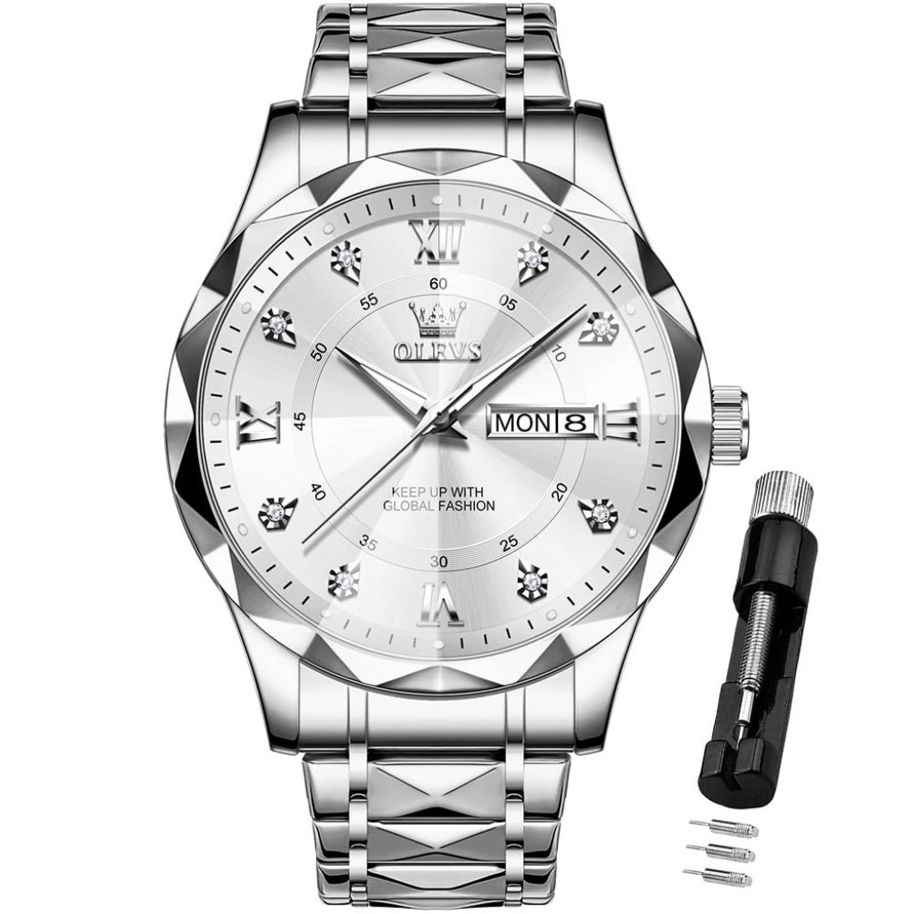 Mens Stainless Steel Waterproof Watch With Luminous Dial  Date Display